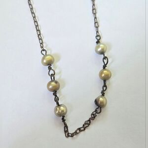 Vintage Necklace Chain w/ 6 Pearls 18"